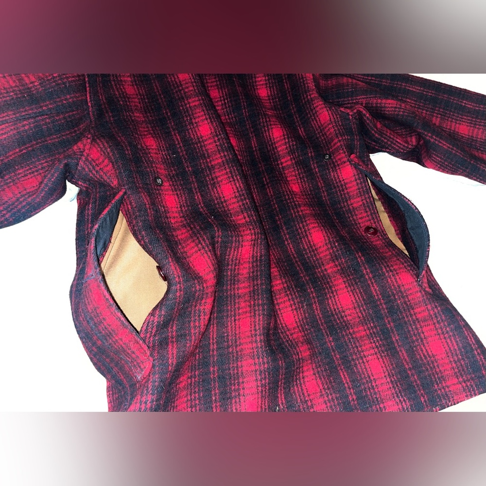 WOOLRICH Vintage Classic Red Plaid Wool Coat sz L - Picture 9 of 13
